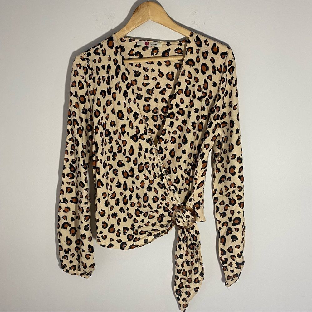 Koton Women’s Long Sleeve Animal Print Wrap Front Blouse